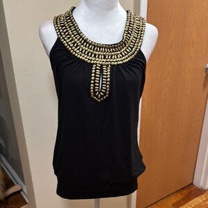Black and Gold Embellished Sleeveless Tank Top